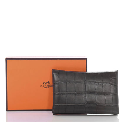 Hermes Matte Alligator Calvi Card Case Graphite 7 of 7