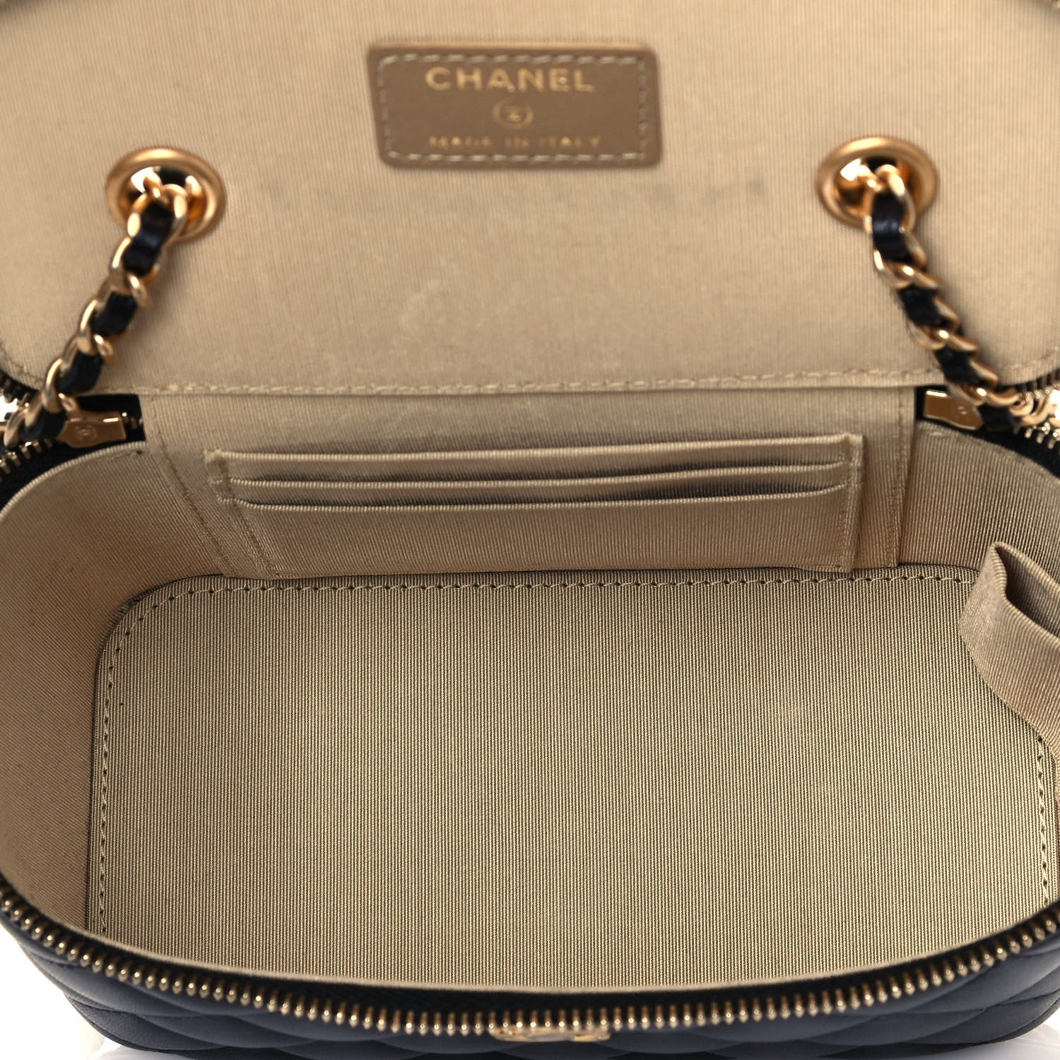 Chanel Lambskin Quilted Pearl Crush Small Vanity Case With Chain Black 6 of 13