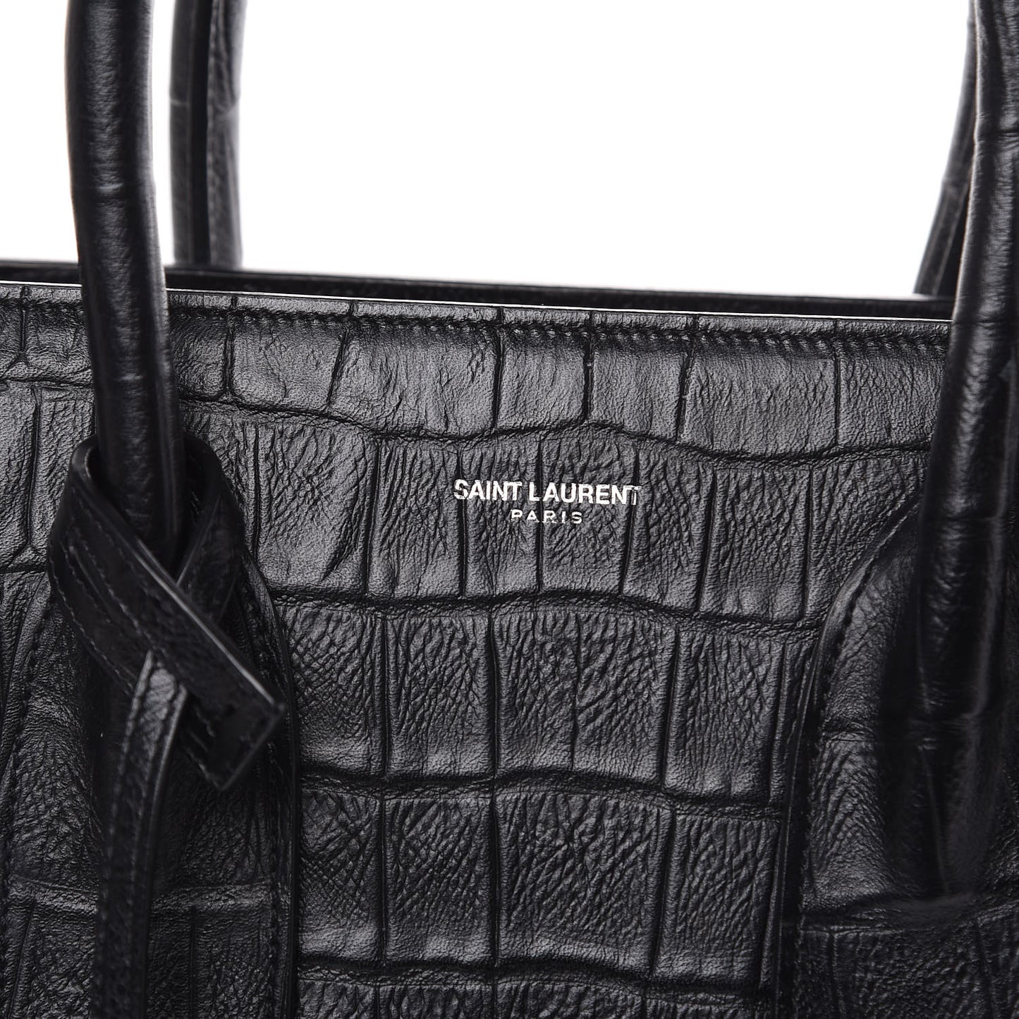 Calfskin Crocodile Embossed Small Sac de Jour Black