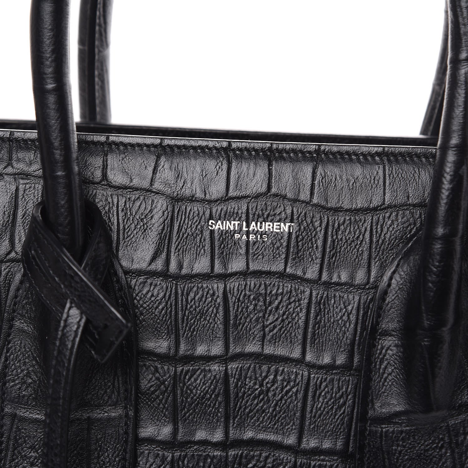 Saint Laurent Calfskin Crocodile Embossed Small Sac de Jour Black 7 of 11