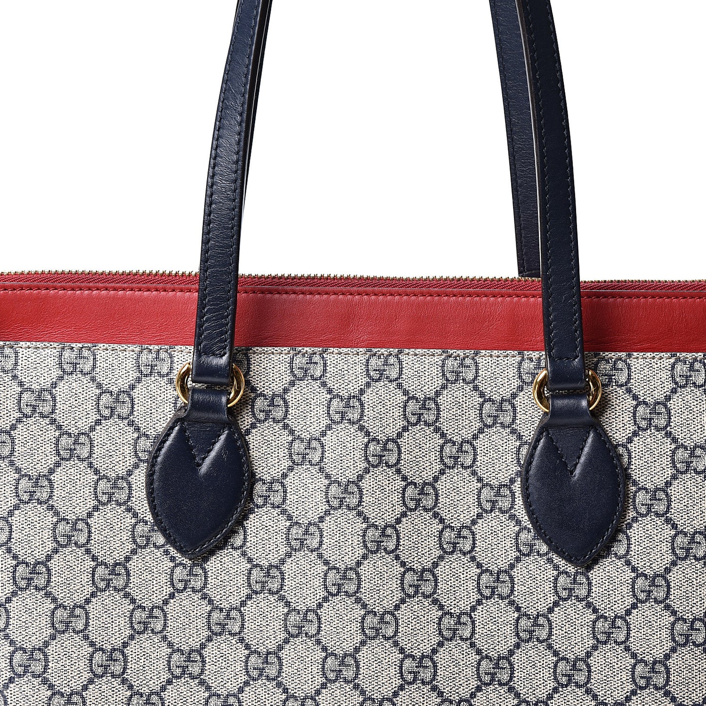 GG Supreme Monogram Medium Zippered Bucket Tote Beige Blue Hibiscus Red
