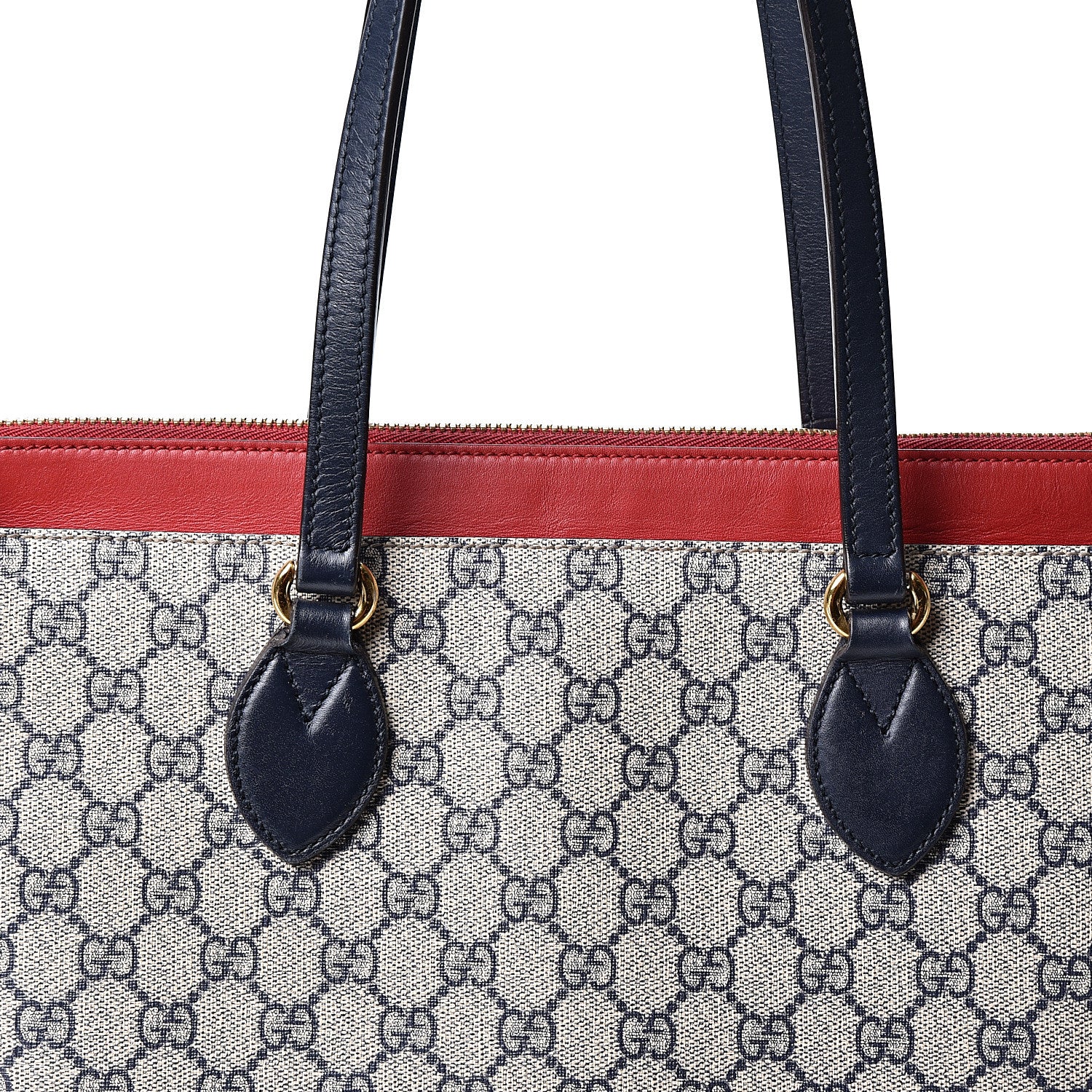 Gucci GG Supreme Monogram Medium Zippered Bucket Tote Beige Blue Hibiscus Red 9 of 11