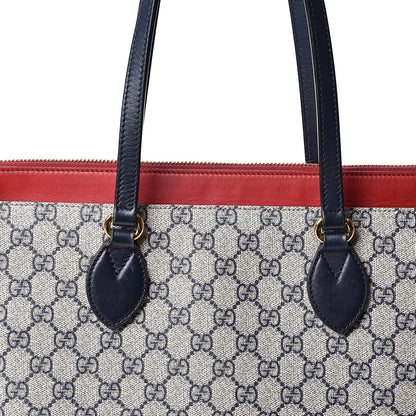 Gucci GG Supreme Monogram Medium Zippered Bucket Tote Beige Blue Hibiscus Red 9 of 11