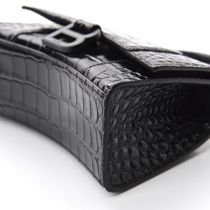 Balenciaga Shiny Calfskin Monochrome Crocodile Embossed Hourglass Top Handle Bag XS Black 7 of 9