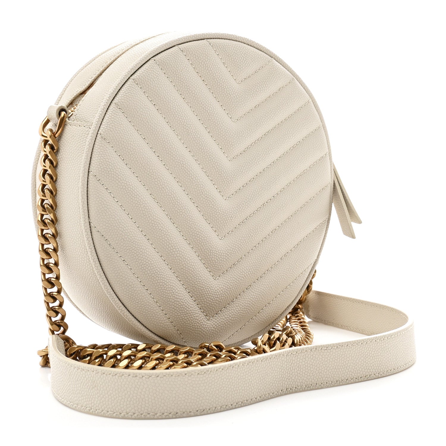 Saint Laurent Grain De Poudre Matelasse Chevron Quilted Round Vinyle Camera Bag Crema Soft 3 of 10