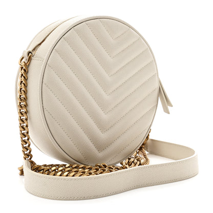 Saint Laurent Grain De Poudre Matelasse Chevron Quilted Round Vinyle Camera Bag Crema Soft 3 of 10