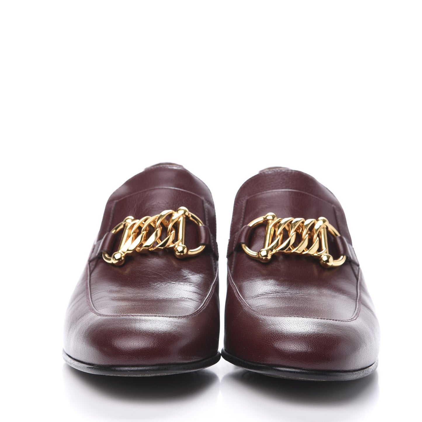 Goatskin Mens Chain Mid Heel Loafers 8 Burgundy