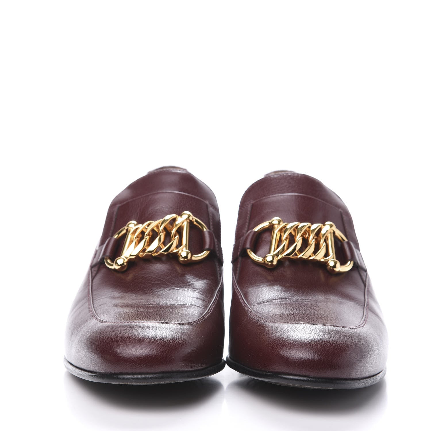 Gucci Goatskin Mens Chain Mid Heel Loafers 8 Burgundy 2 of 11
