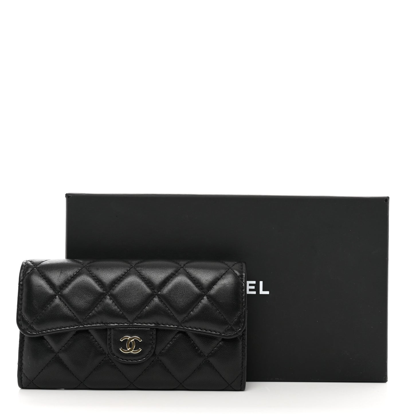 Lambskin Quilted Medium Flap Wallet Black