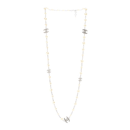 Chanel Crystal Pearl CC Long Necklace Silver 3 of 7
