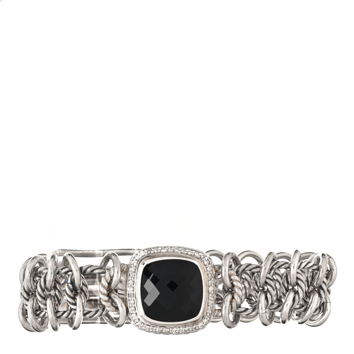 Sterling Silver Diamond Black Onyx Albion Cable Chain Bracelet