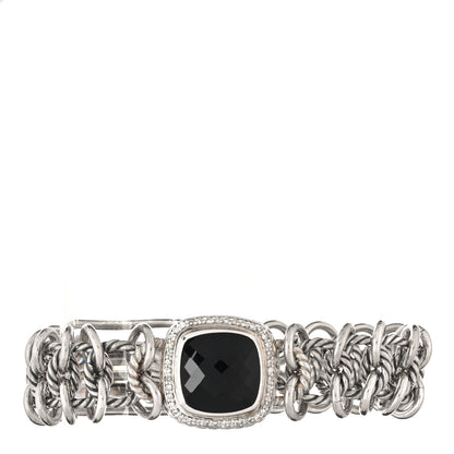 David Yurman Sterling Silver Diamond Black Onyx Albion Cable Chain Bracelet 1 of 6