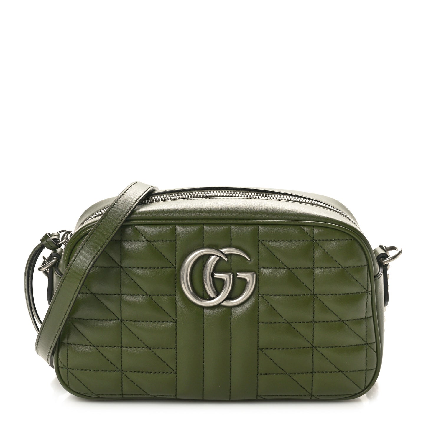 Calfskin Matelasse Aria Small GG Marmont Chain Shoulder Bag Military Wood