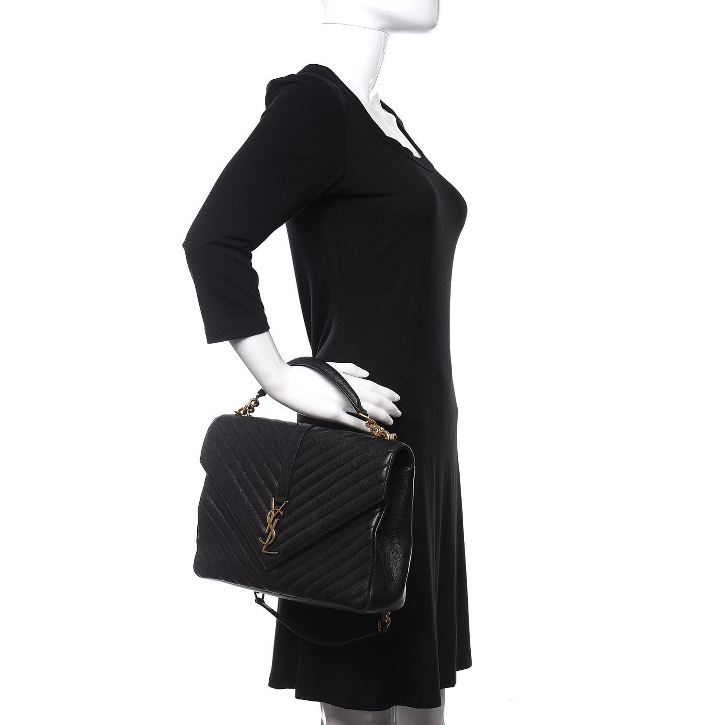 Sheepskin Matelasse Chevron Monogram Large College Satchel Black