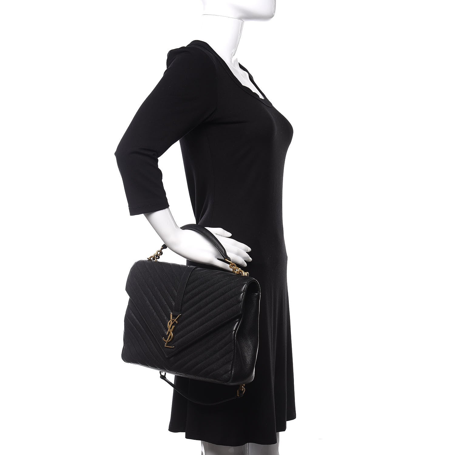 Saint Laurent Sheepskin Matelasse Chevron Monogram Large College Satchel Black 2 of 11