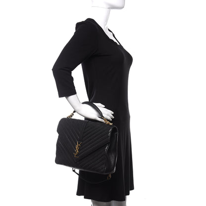 Saint Laurent Sheepskin Matelasse Chevron Monogram Large College Satchel Black 2 of 11