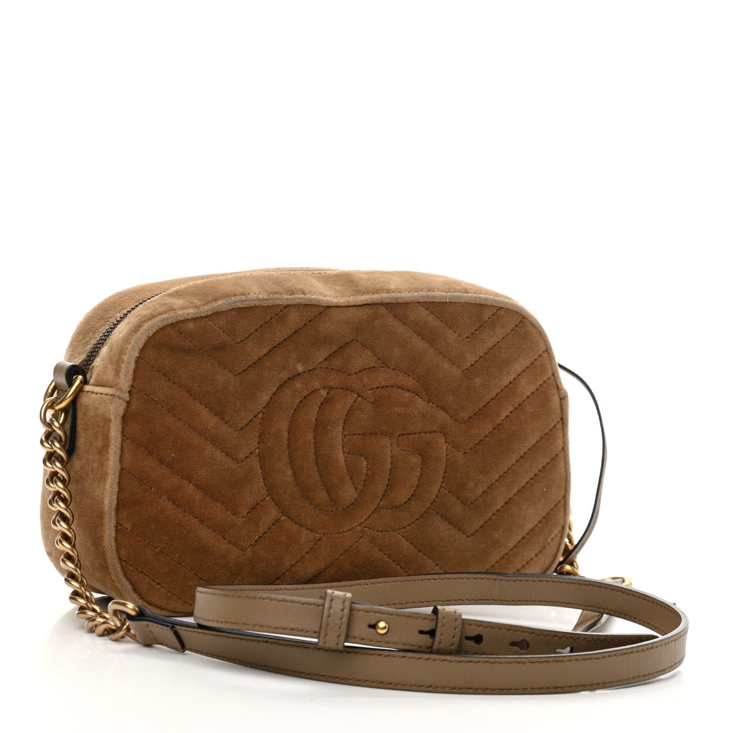 Velvet Matelasse Small GG Marmont Chain Shoulder Bag Taupe