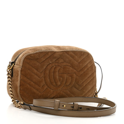 Gucci Velvet Matelasse Small GG Marmont Chain Shoulder Bag Taupe 3 of 11
