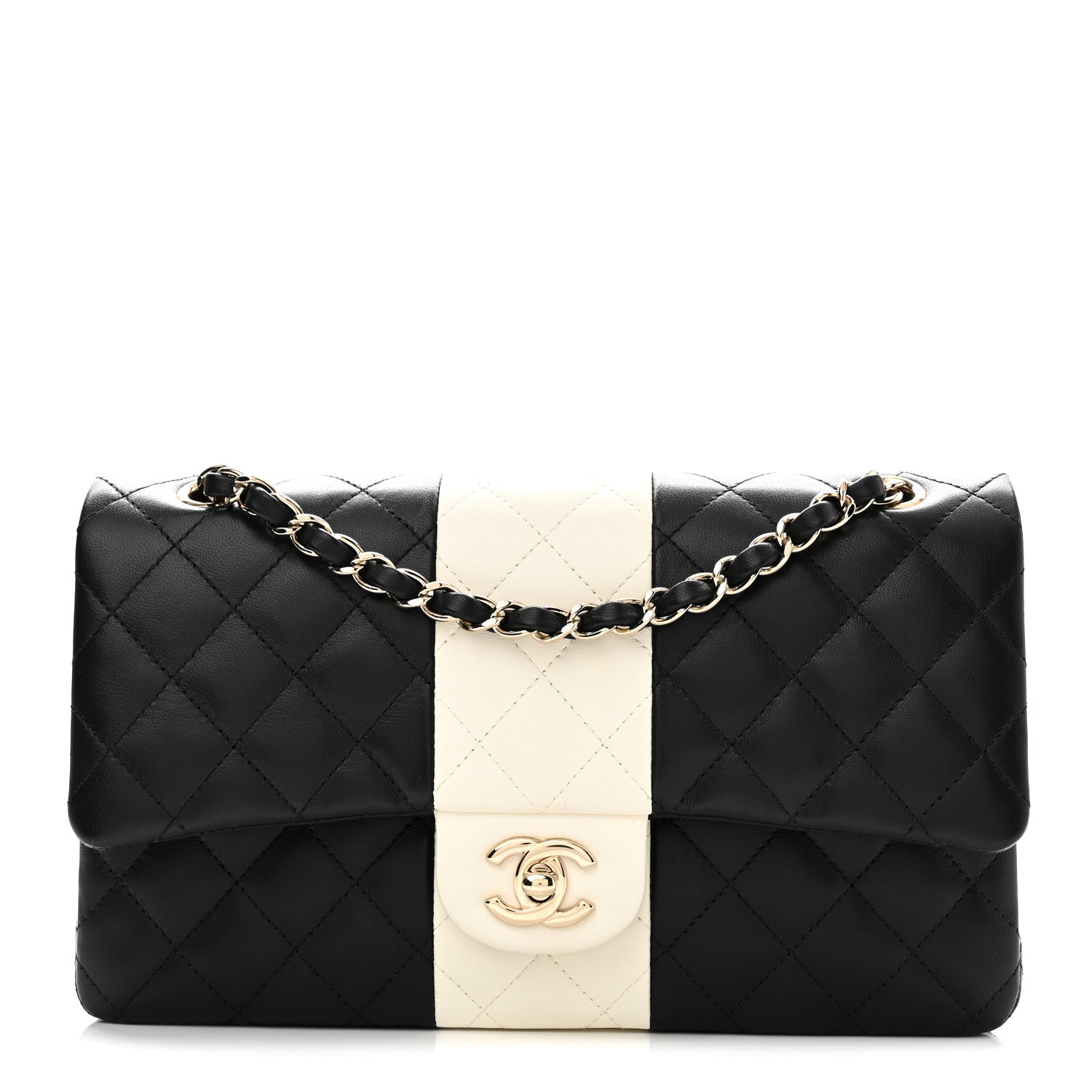 Chanel Lambskin Quilted Medium Double Flap Black White 1 of 11