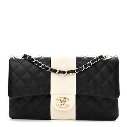 Chanel Lambskin Quilted Medium Double Flap Black White 1 of 11