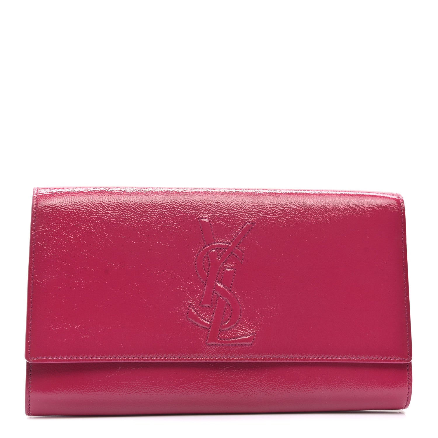Saint Laurent Textured Patent Monogram Large Belle De Jour Clutch Fuchsia 1 of 8
