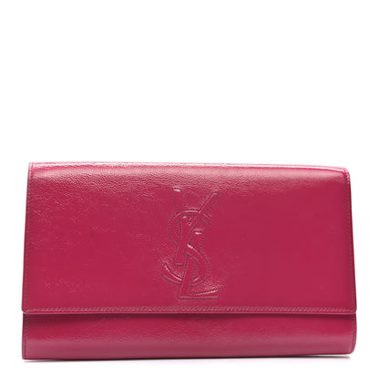 Saint Laurent Textured Patent Monogram Large Belle De Jour Clutch Fuchsia 1 of 8