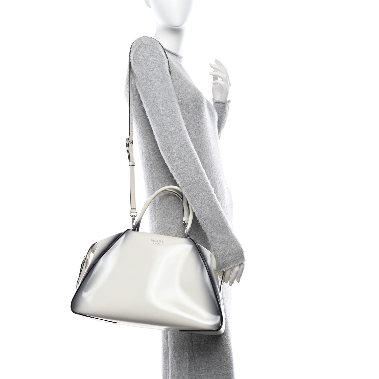 Prada Spazzolato Large Supernova Handbag White Sfumato 2 of 16