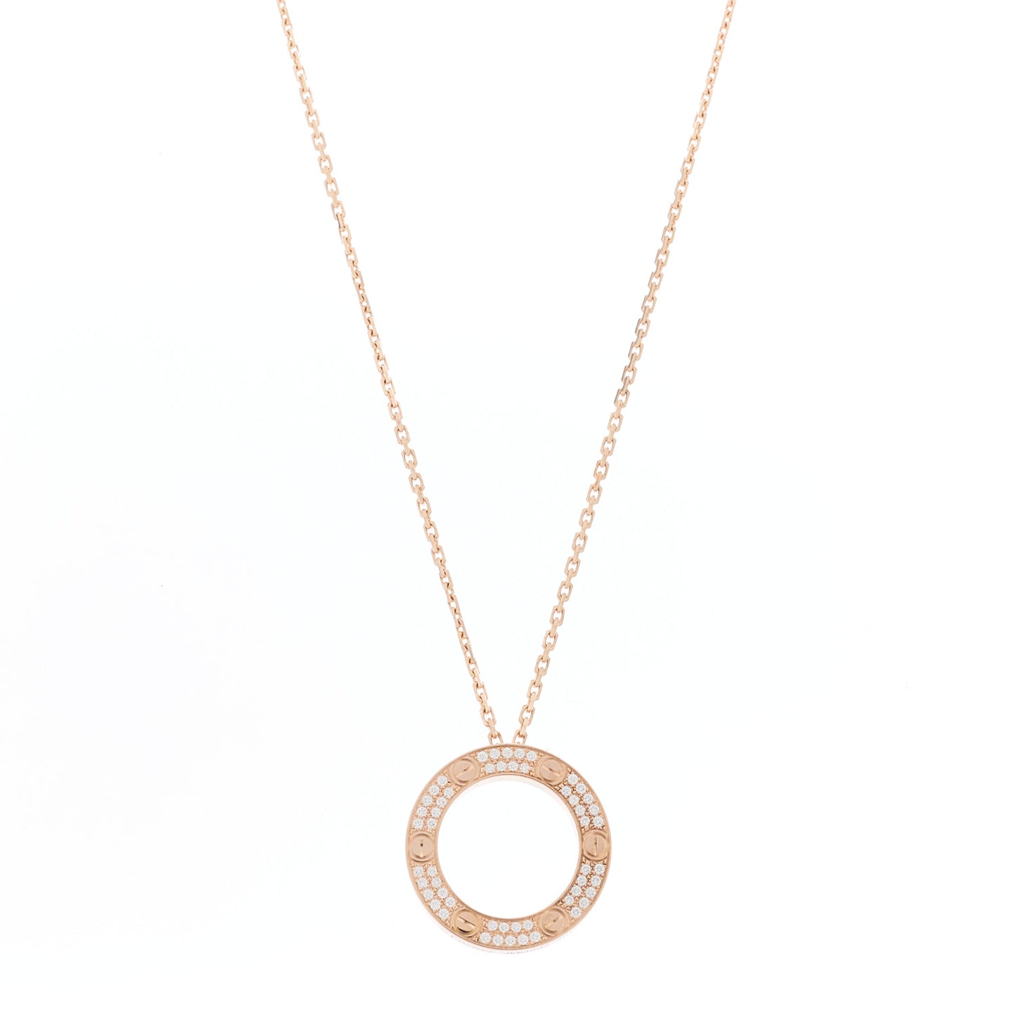 18K Pink Gold Diamond LOVE Paved Necklace