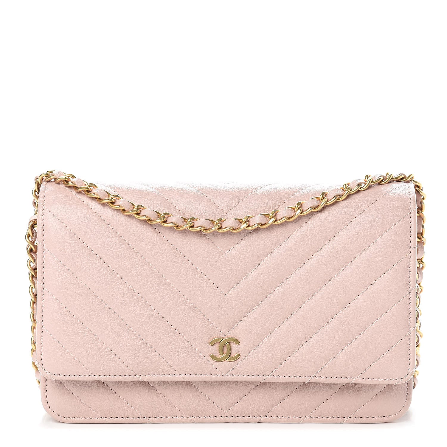 Chanel Calfskin Chevron Quilted Wallet On Chain WOC Pink 1 of 16