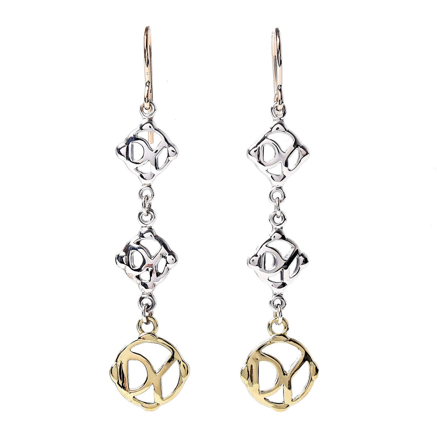 Sterling Silver 18K Yellow Gold DY Logo Drop Earrings