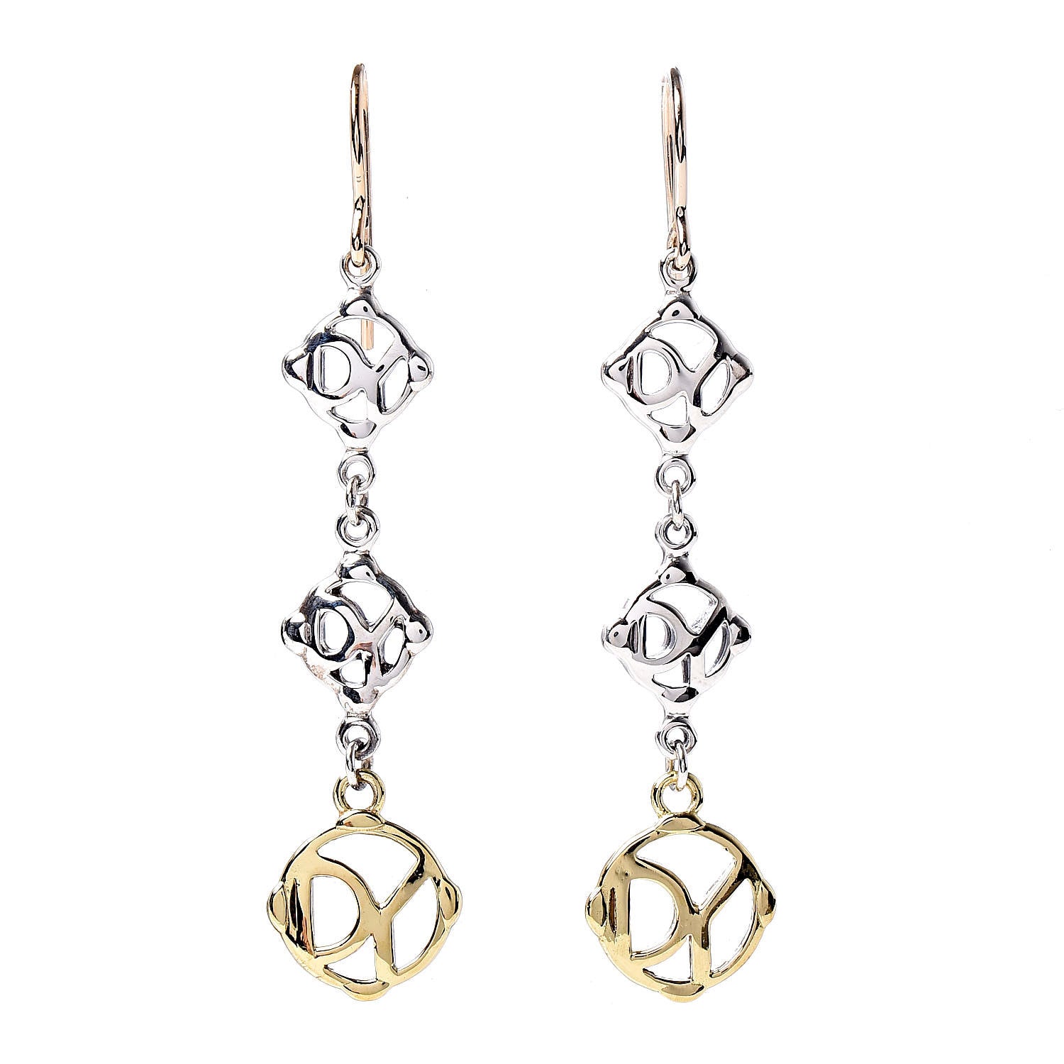 David Yurman Sterling Silver 18K Yellow Gold DY Logo Drop Earrings 1 of 4
