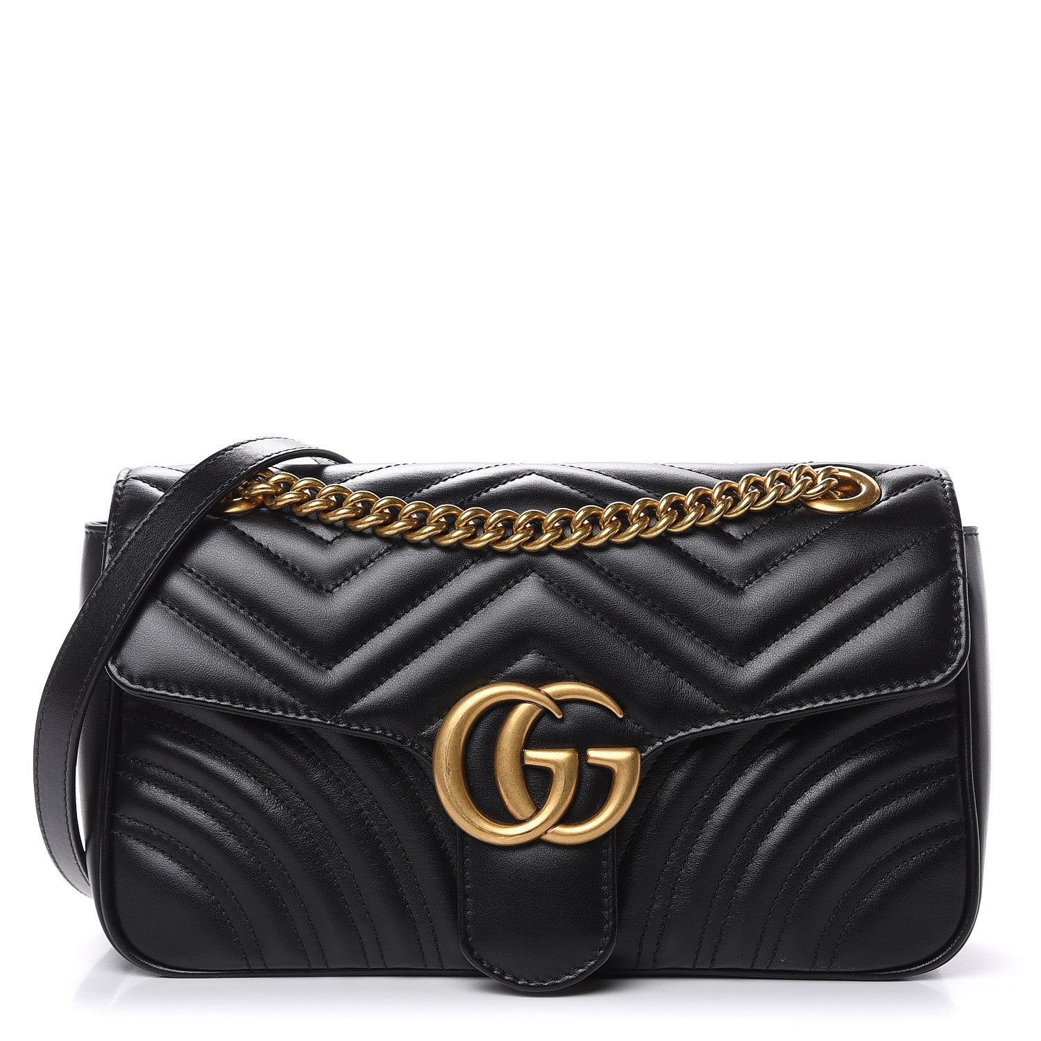 Gucci Calfskin Matelasse Small GG Marmont Shoulder Bag Black 1 of 9