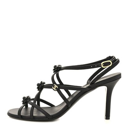 Chanel Calfskin Camellia Sandals 37 Black 1 of 8