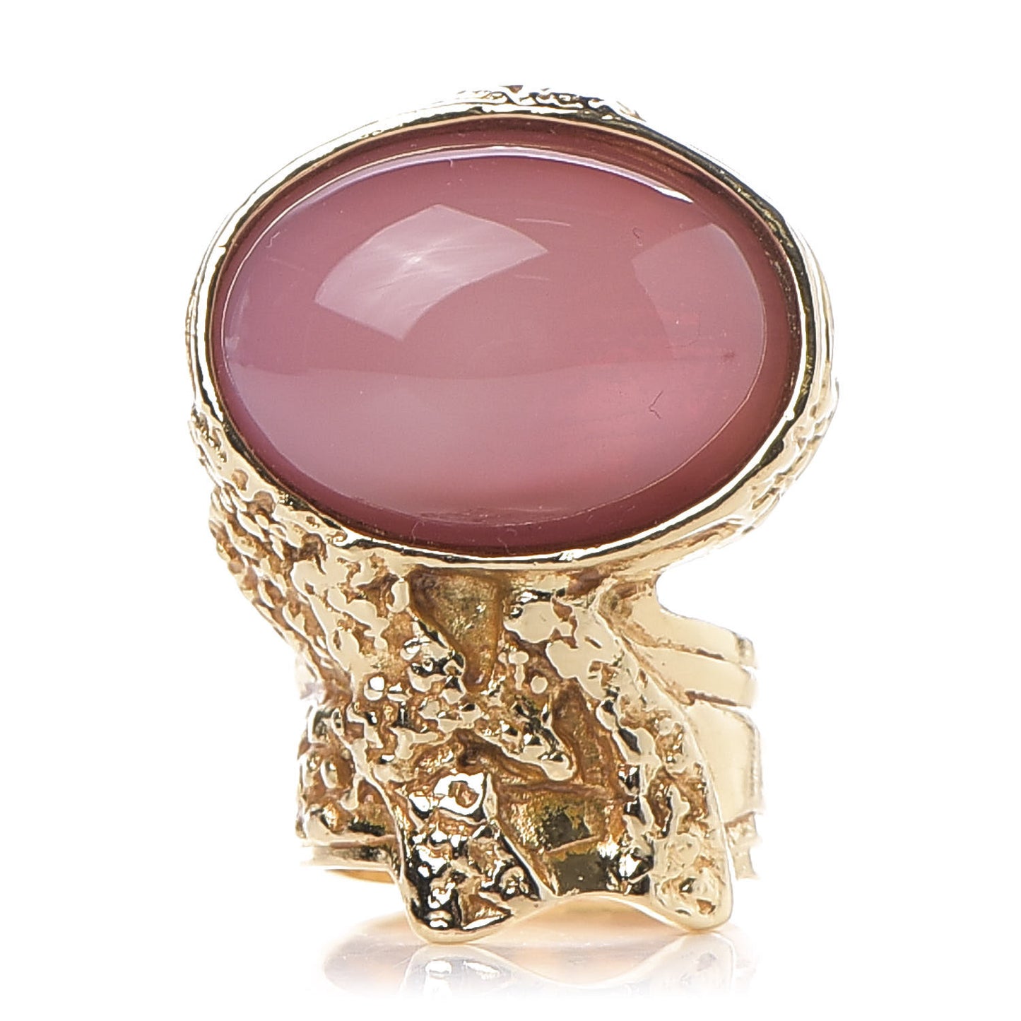 Glass Cabochon Arty Ovale Ring 6 Gold Pink