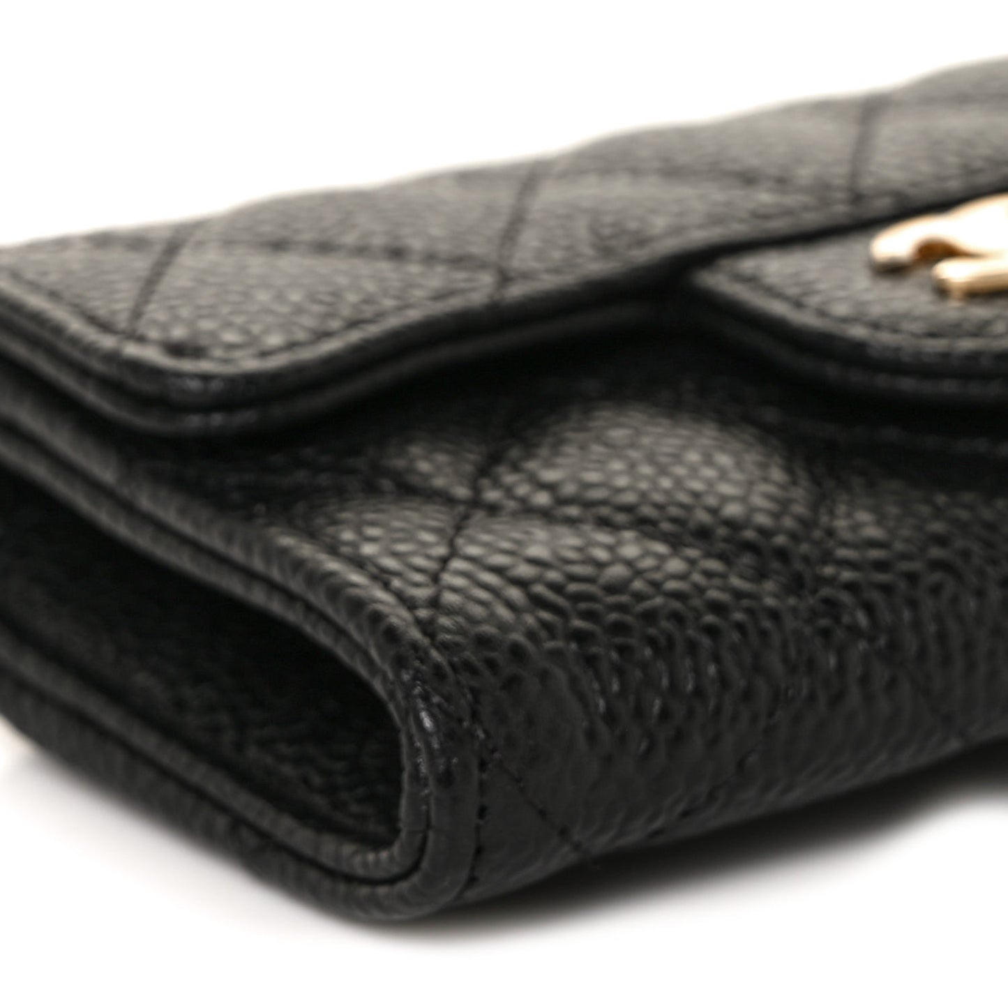 Caviar Quilted Flap Card Holder Wallet Black