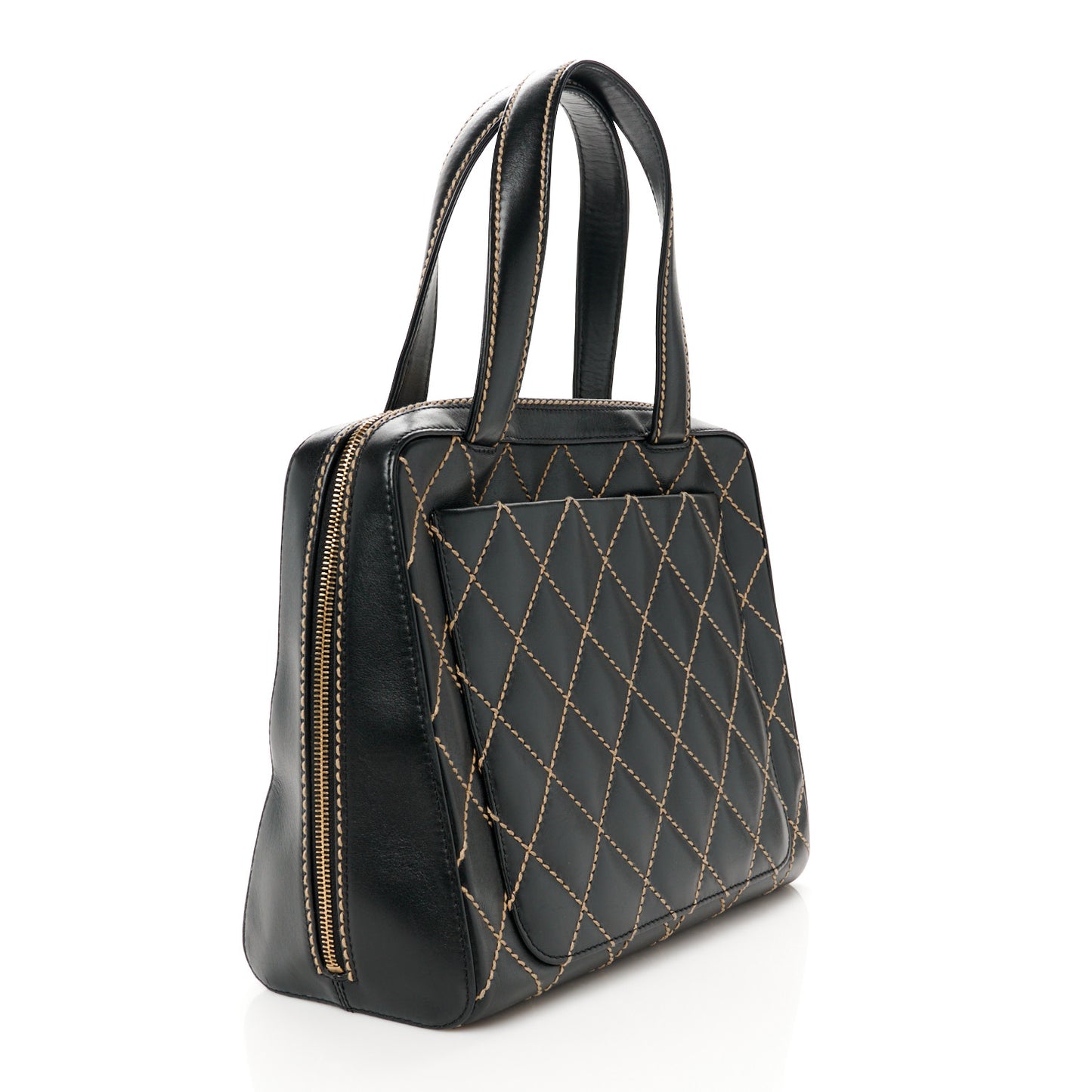 Calfskin Wild Stitch Vertical Top Handle Bag Black