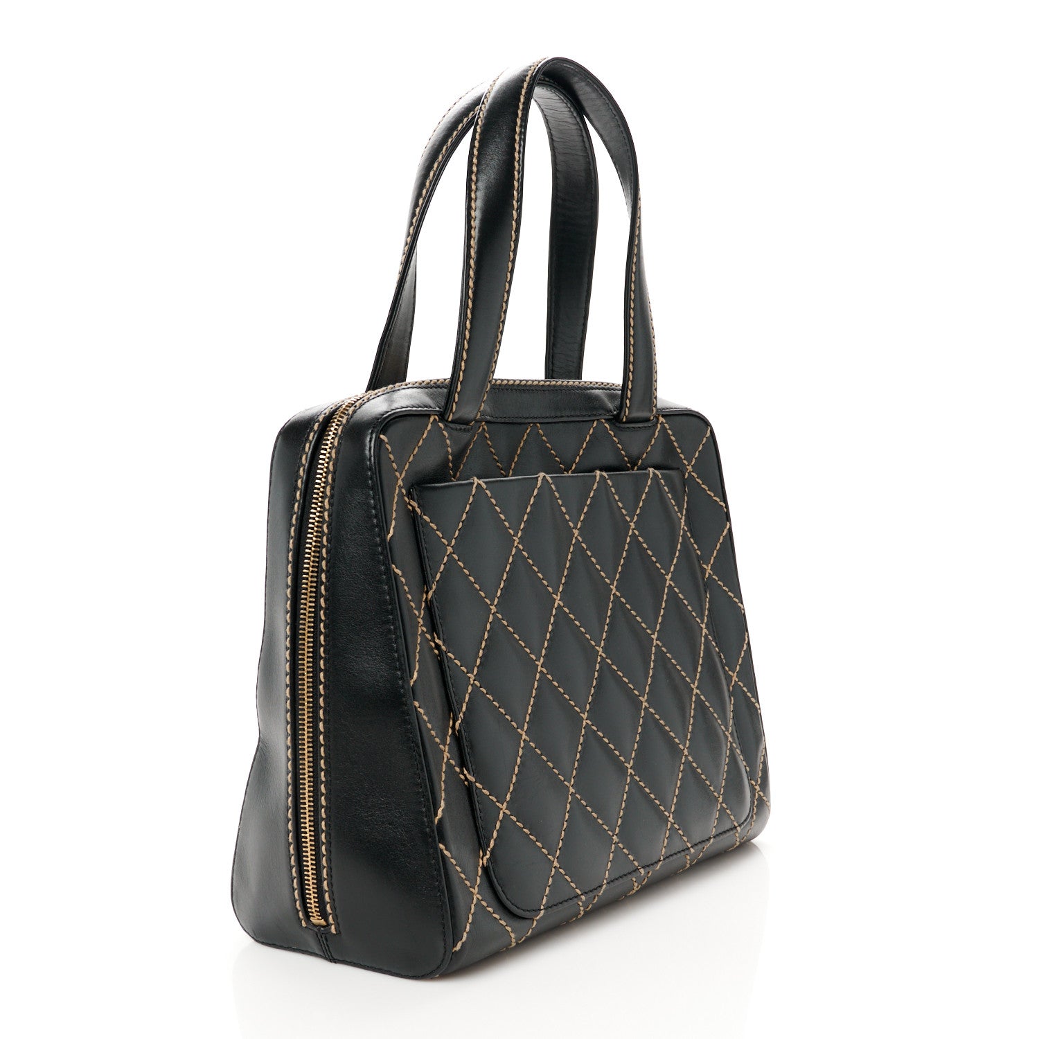 Chanel Calfskin Wild Stitch Vertical Top Handle Bag Black 3 of 12