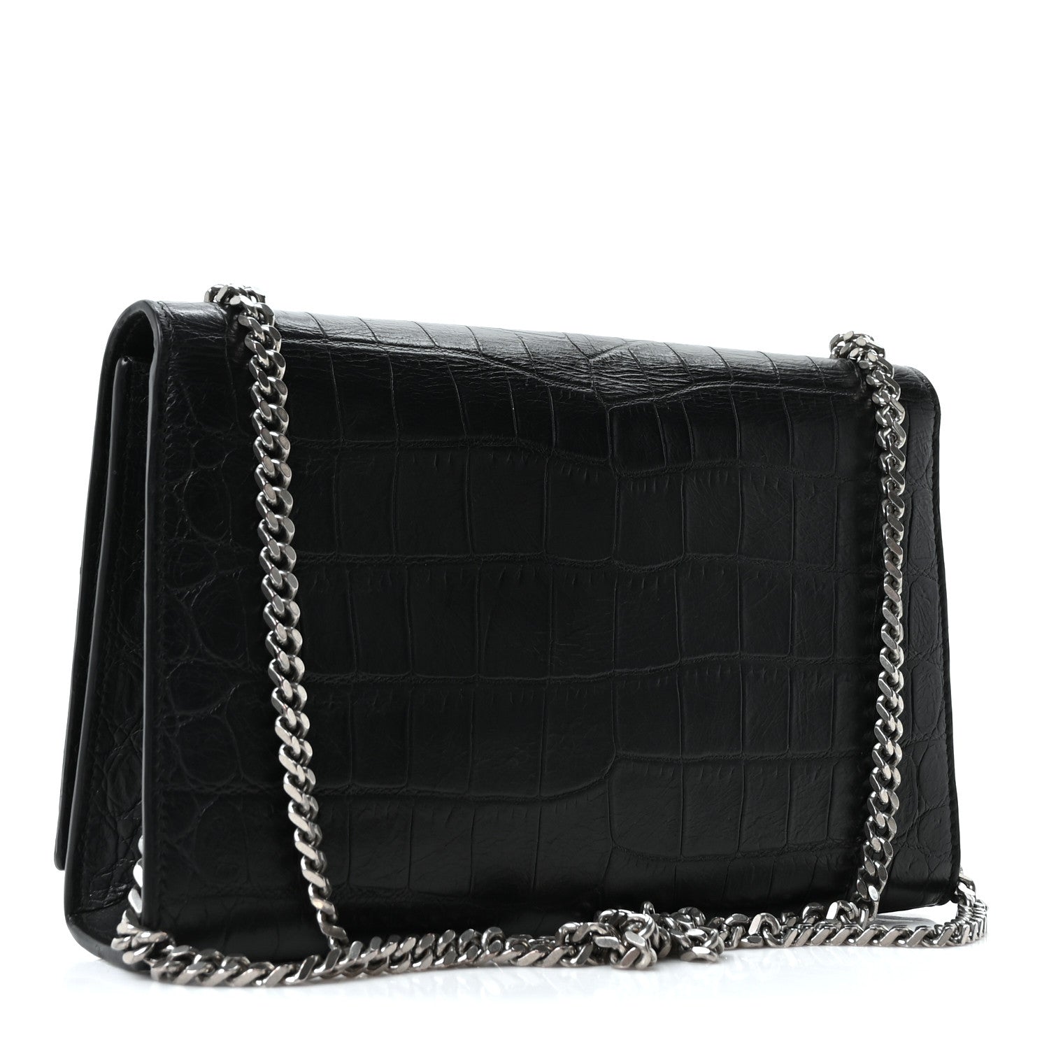 Saint Laurent Calfskin Crocodile Embossed Medium Classic Monogram Kate Tassel Satchel Black 3 of 10