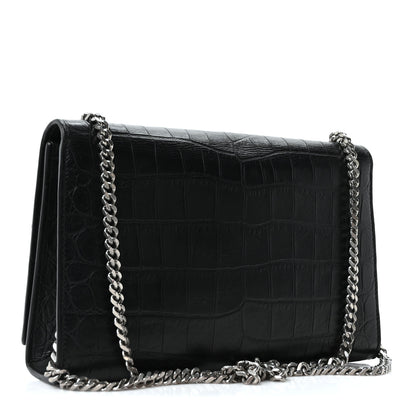 Saint Laurent Calfskin Crocodile Embossed Medium Classic Monogram Kate Tassel Satchel Black 3 of 10