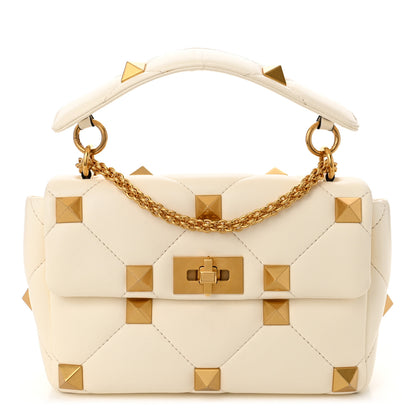 Valentino Garavani Nappa Medium Roman Stud Shoulder Bag Ivory 1 of 9