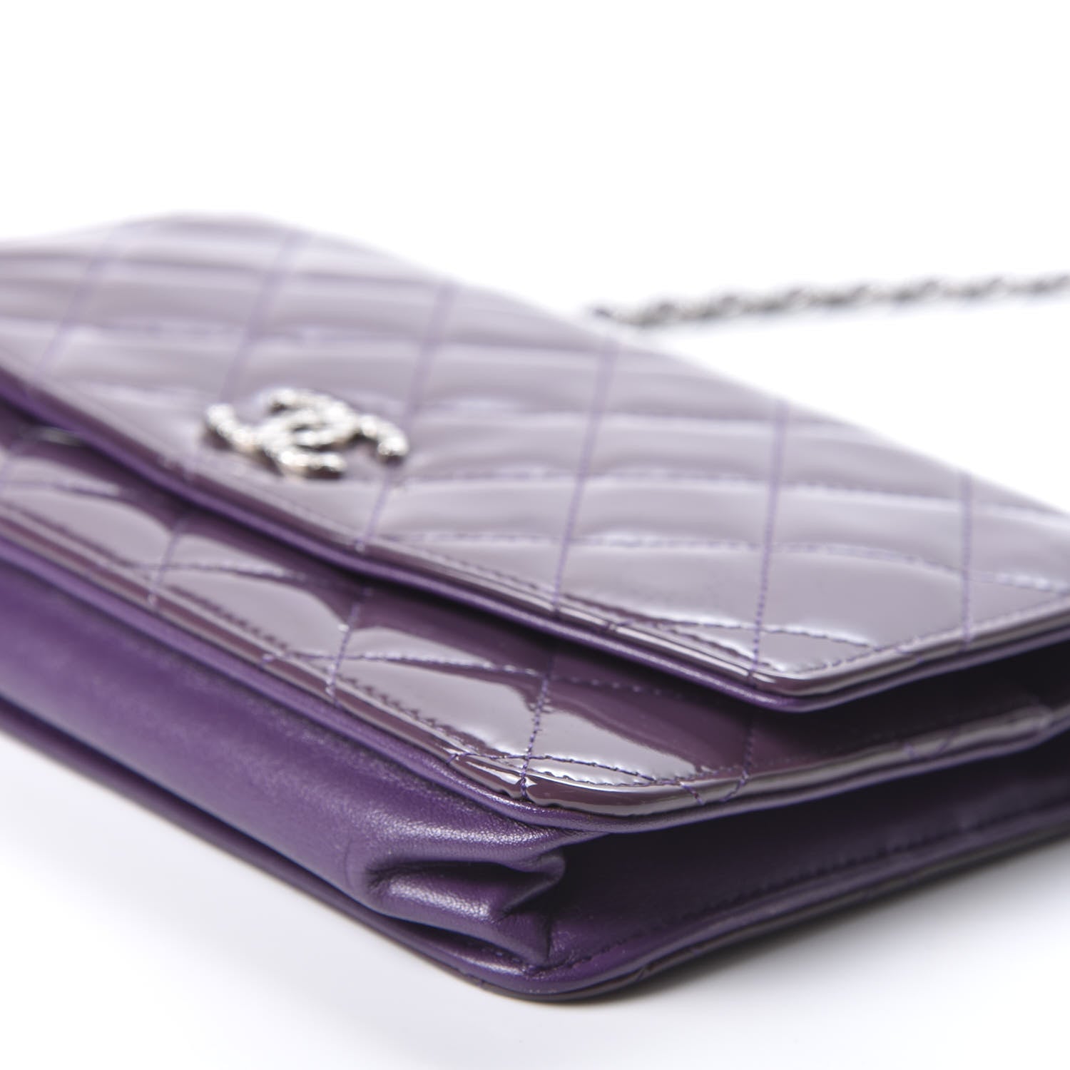 Chanel Patent Quilted Brilliant Wallet On Chain WOC Violet 6 of 10