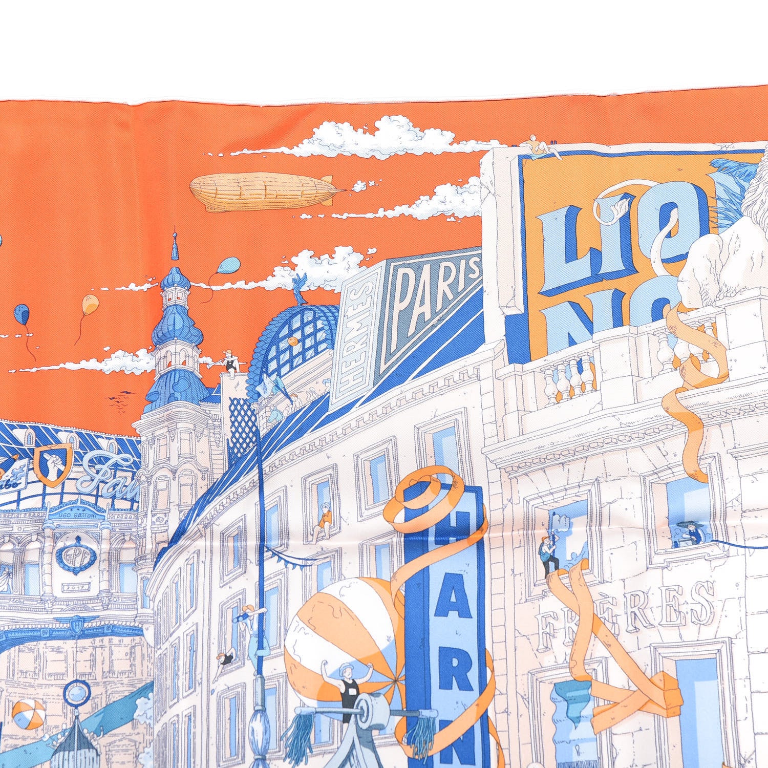 Hermes Silk Le Grand Prix du Faubourg Scarf 90 Orange Bleu White 2 of 4