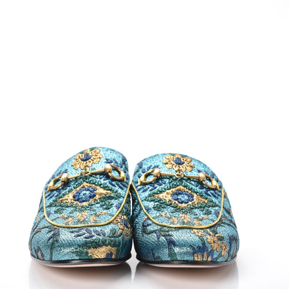 Gucci Iridescent Brocade Womens Princetown Slippers 39 Azure Multicolor Oro 2 of 8