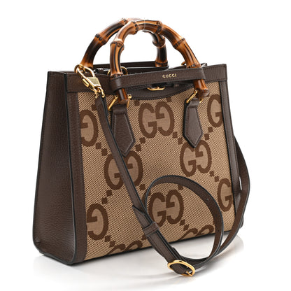 Gucci Monogram Jumbo GG Textured Dollar Calfskin Small Diana Tote Bag Camel Ebony New Acero 4 of 12