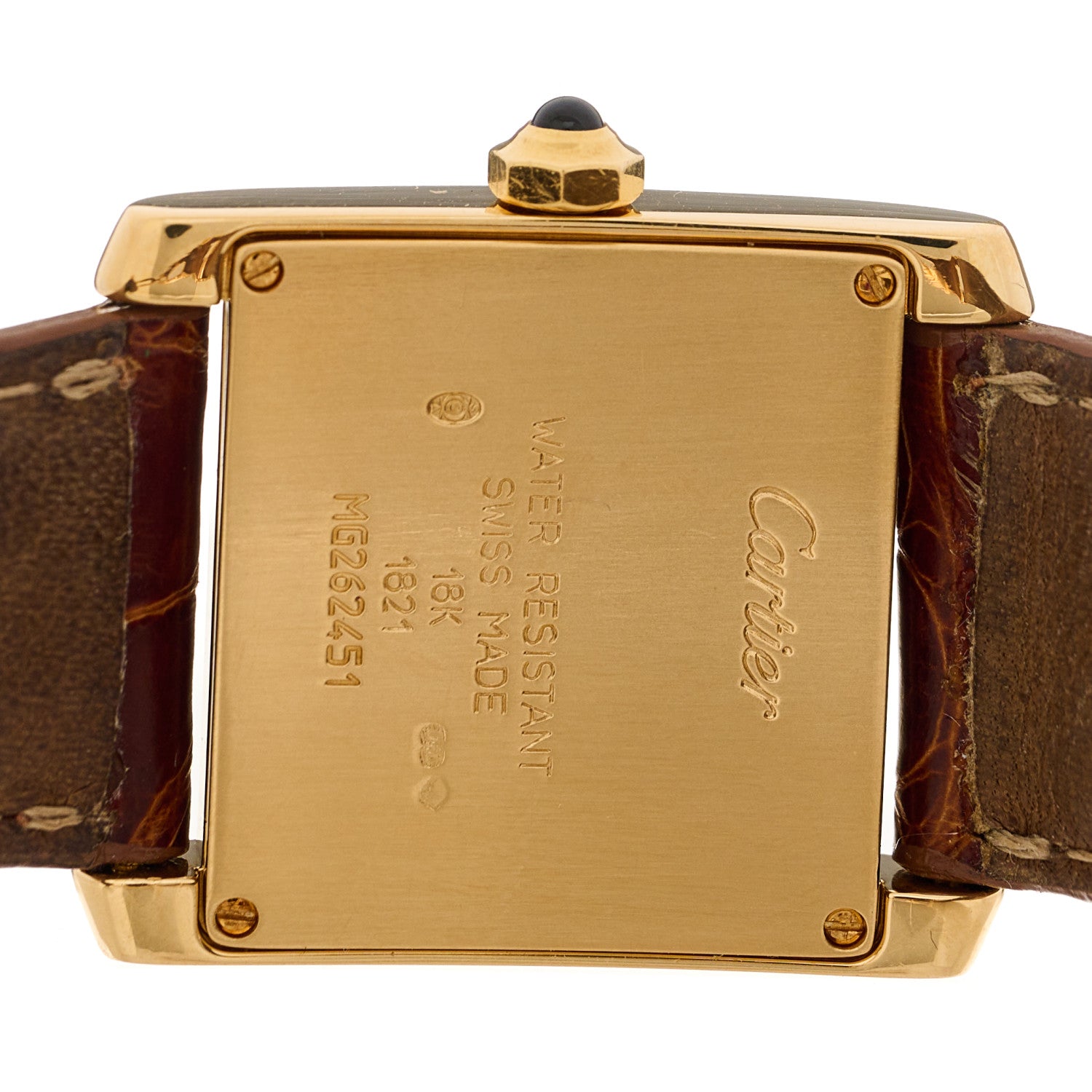 Cartier 18K Yellow Gold Alligator 25mm Tank Francaise Quartz Watch Brown 4 of 4