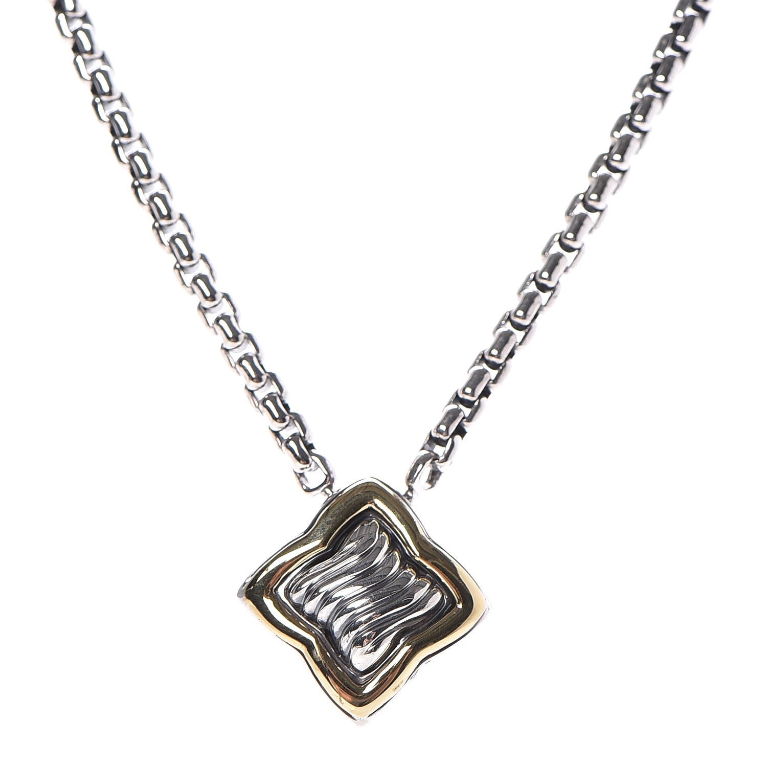 David Yurman Sterling Silver 18K Yellow Gold Quatrefoil Pendant Necklace 4 of 6