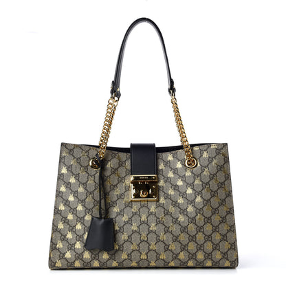 Gucci GG Supreme Monogram Bees Medium Padlock Tote Beige Oro Black 1 of 9