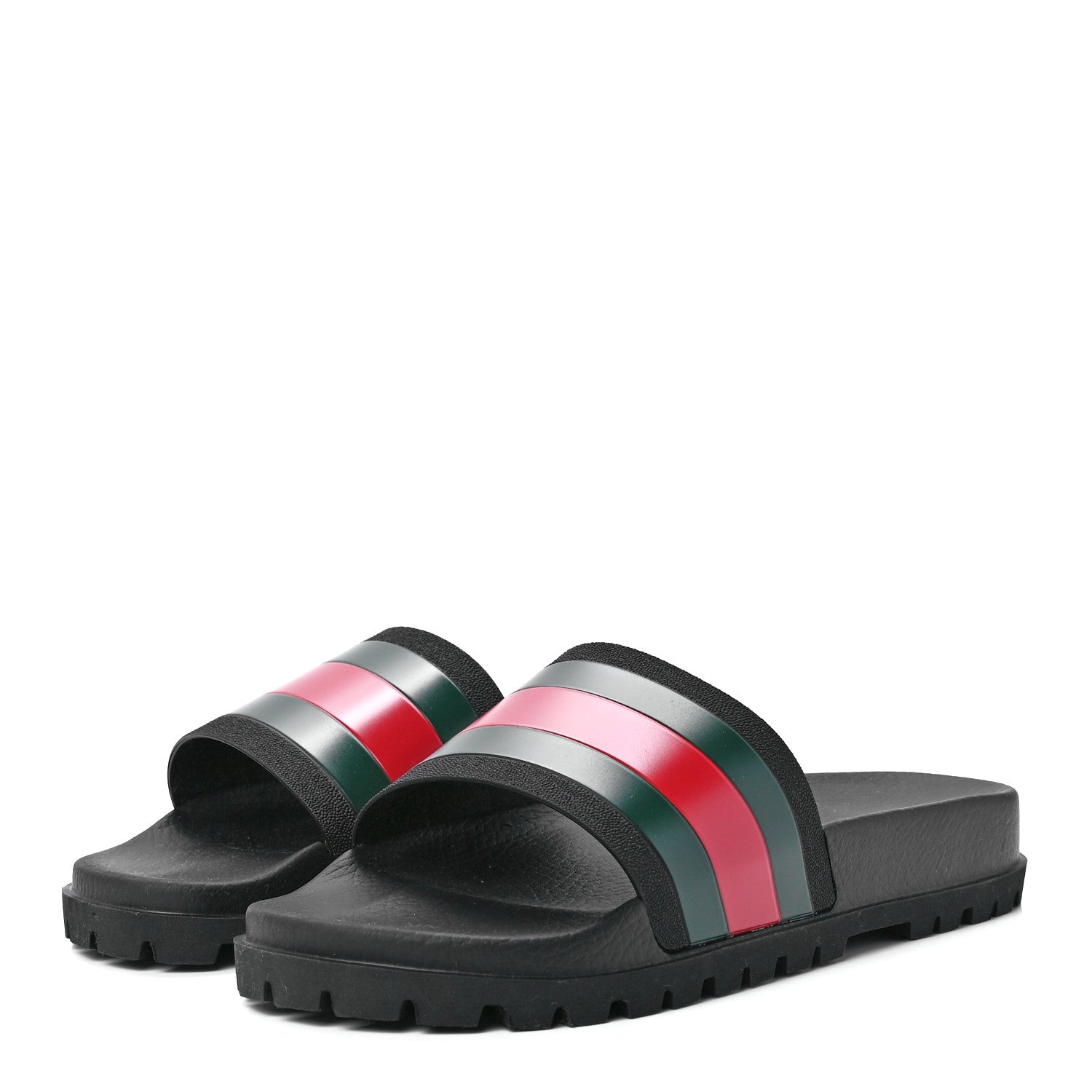 Gucci Rubber Web Mens Lug Sole Slide Sandals 13 Black Green Red 3 of 7