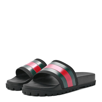 Gucci Rubber Web Mens Lug Sole Slide Sandals 13 Black Green Red 3 of 7