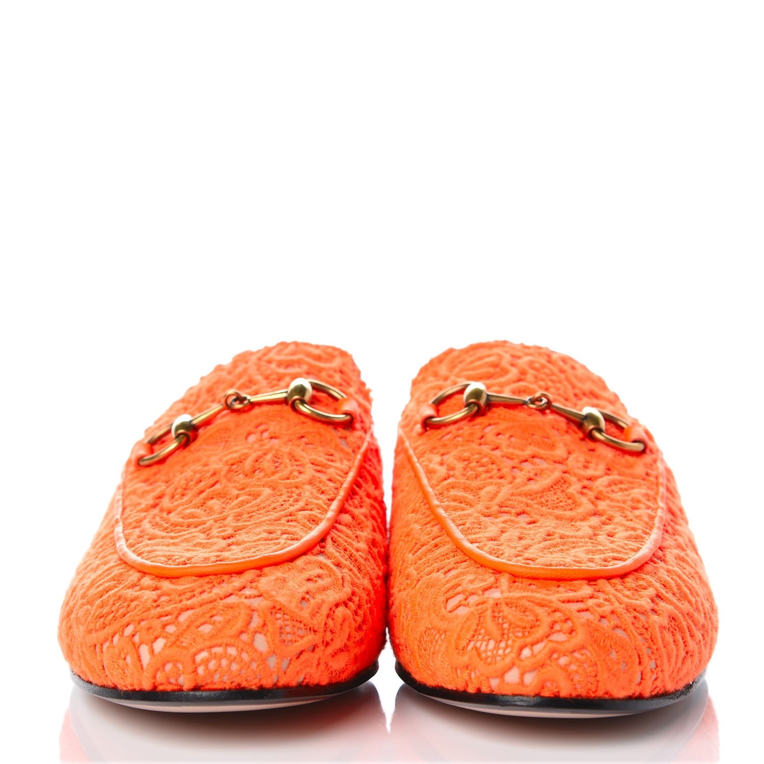Gucci Lace Malaga Kid Womens Princetown Slippers 36.5 Orange Fluo Skin Rose 2 of 9
